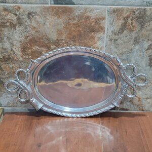 Vintage Aluminum Footed Serving Platter Tray Large Heavy